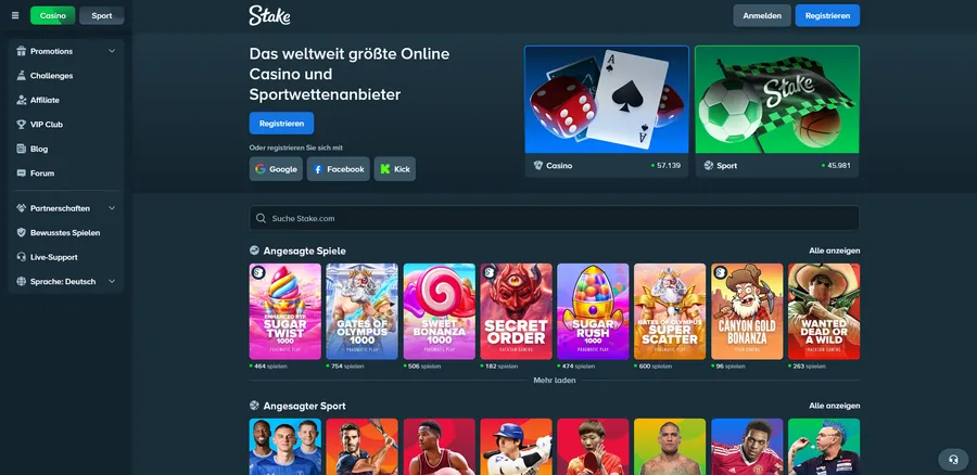 stake.com homepage captured by Decks.